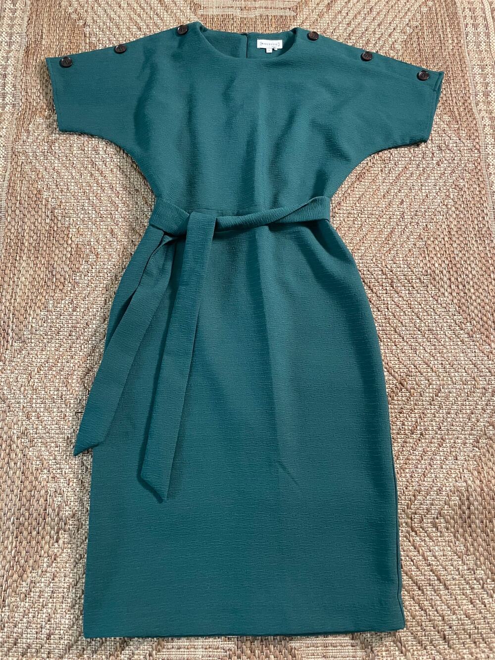ASOS Warehouse. Green EU sz 8 shortsleeve belted midi dress mod minimalist